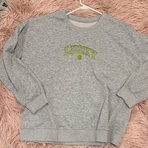 St. Patrick’s Day Lucky Embroidered Heather Gray Sweatshirt with Olive Logo